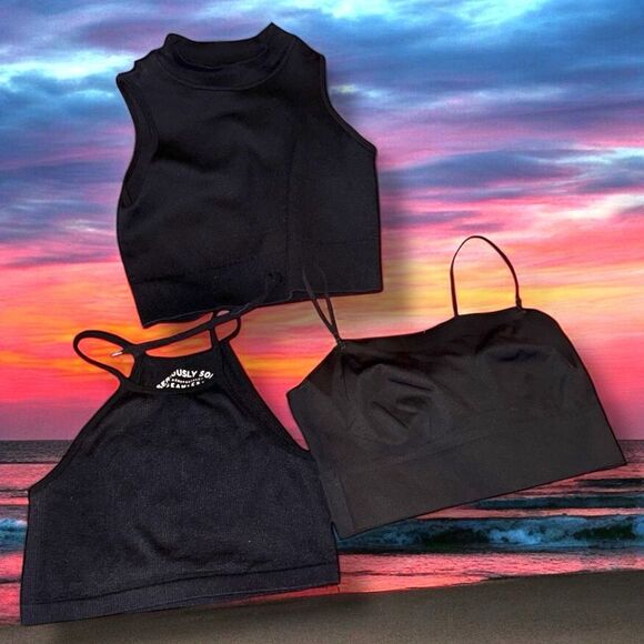 BUNDLE OF 3 Black Activewear Crop Tops Size Medium EUC - Picture 1 of 9